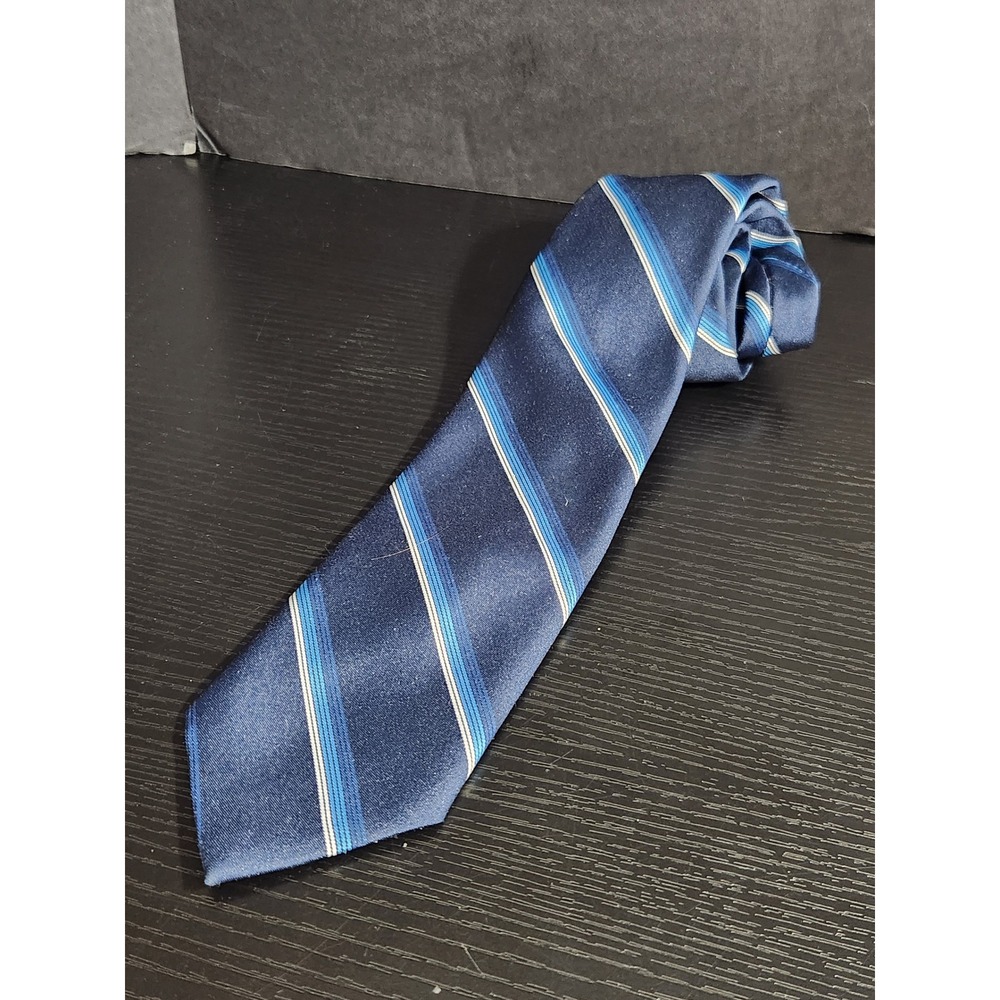 Winfield‎ Mens Navy Blue Striped polyester Necktie vintage